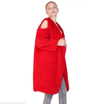 

England Style casual woman Plush winter Strapless long Faux Fur red/white/gray color loose long coat Keep warm Faux Fur