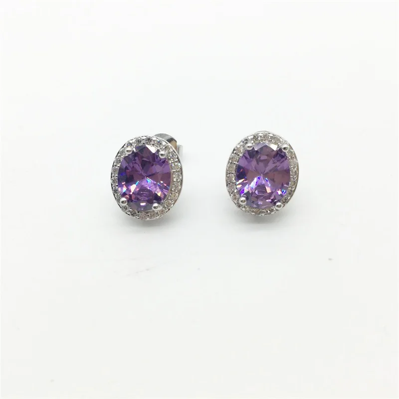 

Aisure CZ Jewelry Fashion Ladies Oval Purple Crystal Stone Big Korean Earrings For Women Daily Dress