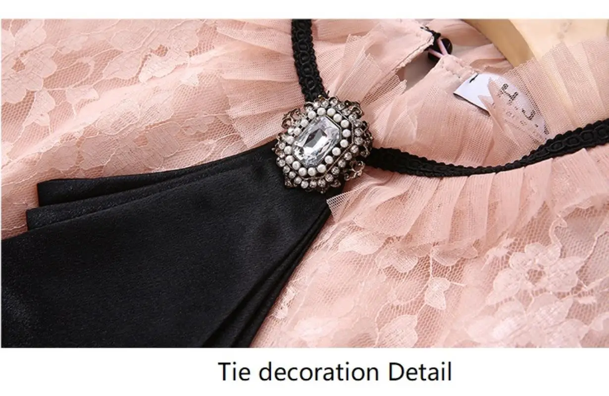 Summer Hollow Pleated Gauze Lace Dress Women Long Sleeve Princess Dress Moda Mujer 2018 Midi Party Dress Strand Jurkjes