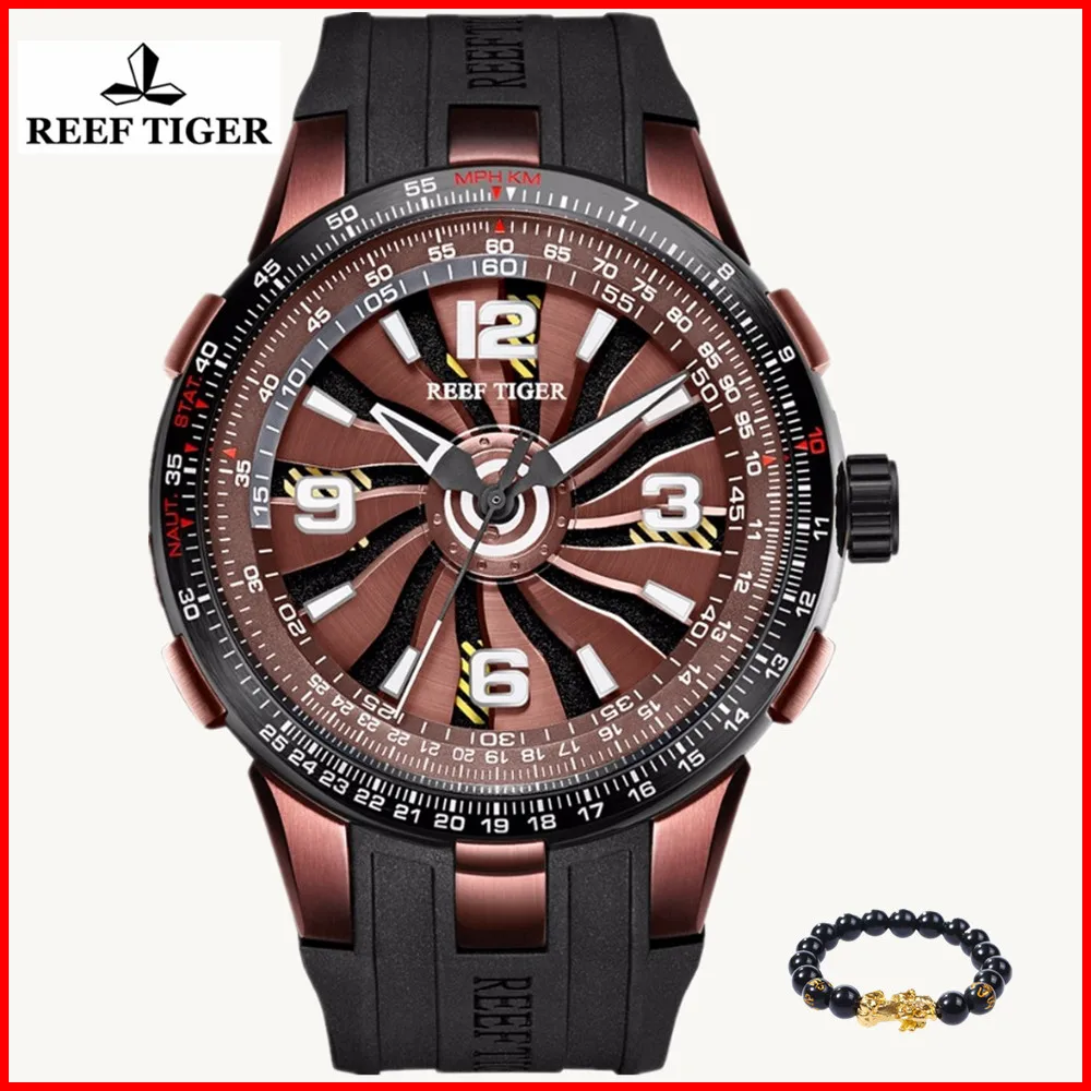 

2019 New Design Reef Tiger Brand Watch Men Sport Military Waterproof Rubber Strap Automatic Mechanical Rotate Pilot Watches gift