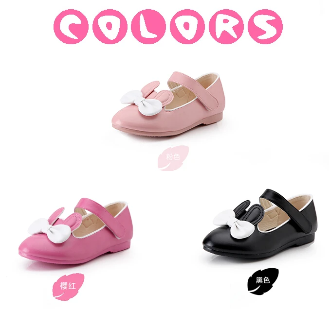 Weoneworld для девочек детская кожаная обувь с кроличьими ушками на черный, розовый Персиковое платье; наряды для маленьких принцесс студентам школьная обувь Размеры 27-36