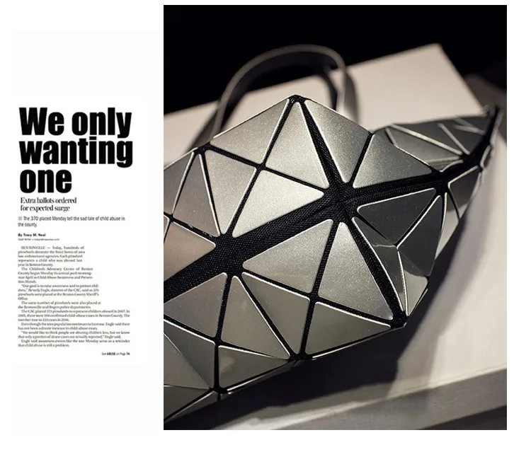 Deformable Women Handbag Geometry Quilted Plaid Mosaic Sequins Mirror Shoulder Tote Bag BaoBao Lattice Laser Foldable PU Bag (19)