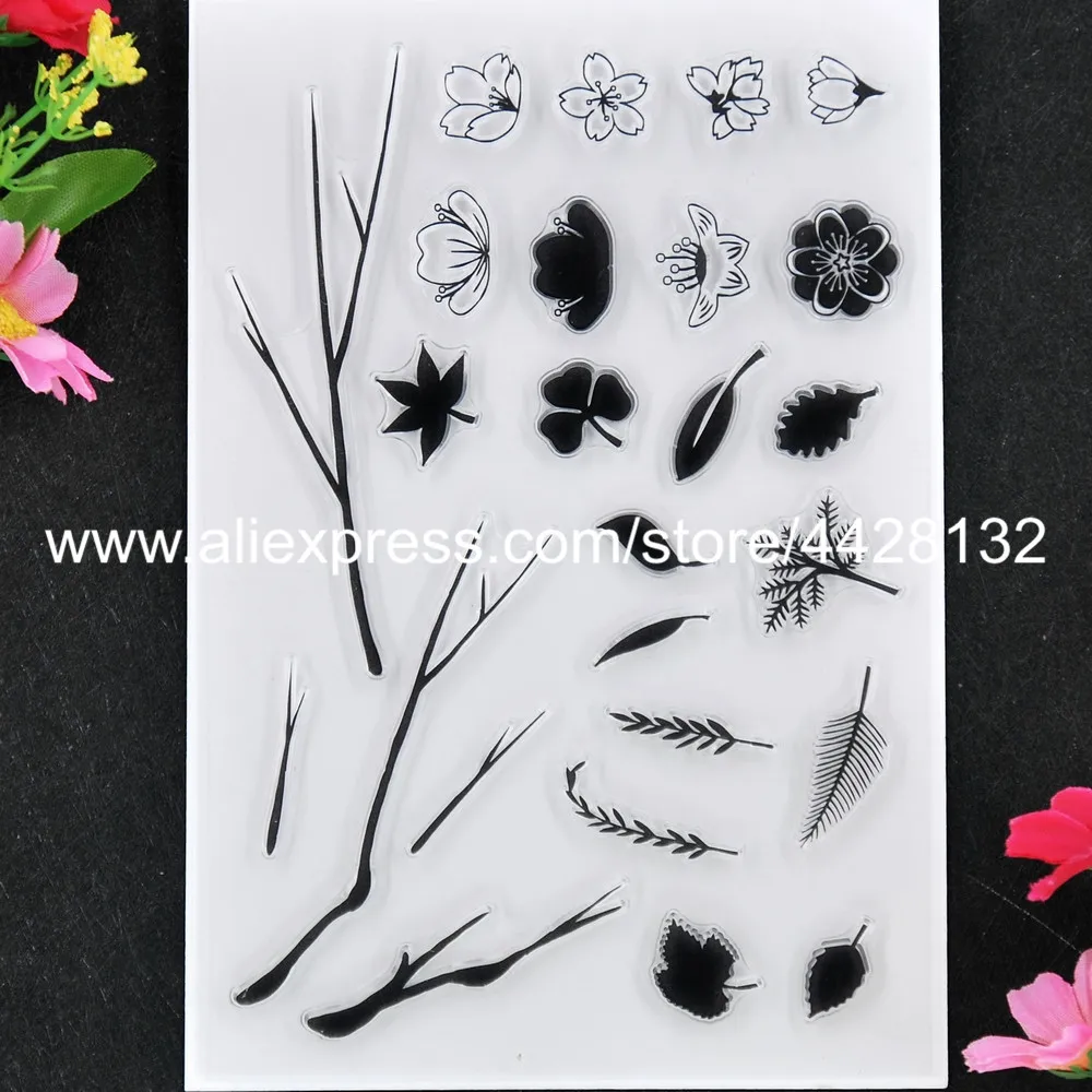 

Flowers Leaves Branch Scrapbook photo cards rubber stamp clear stamp transparent stamp 9061413