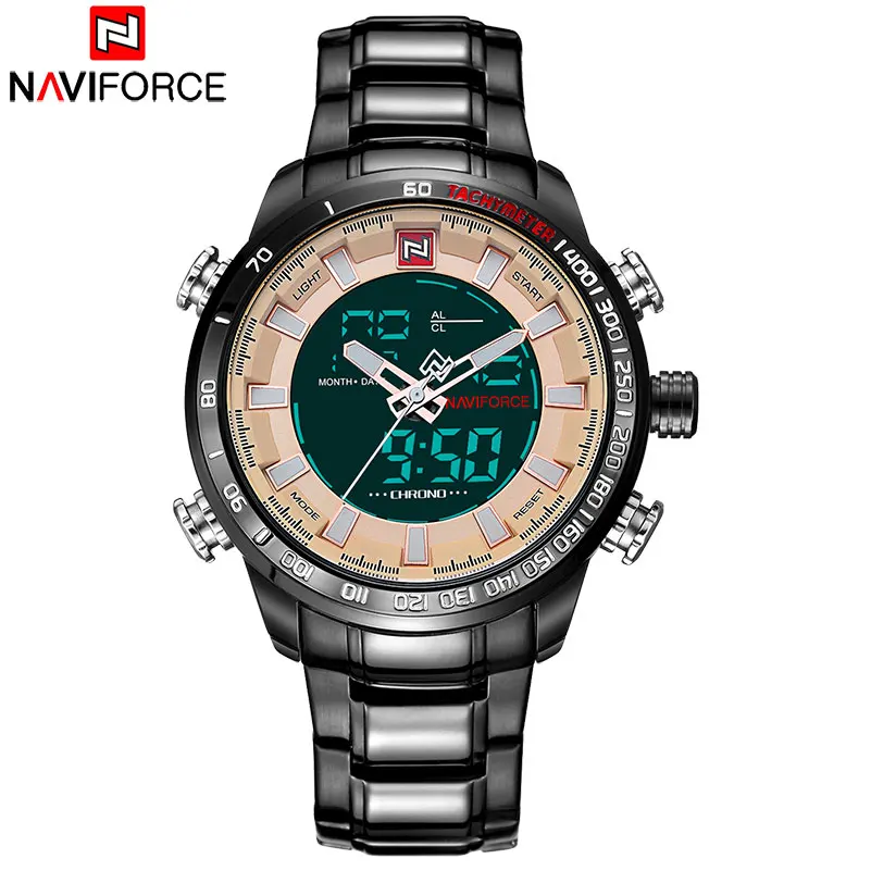 Мужские спортивные часы NAVIFORCE брендовые с двойным дисплеем светодиодный
