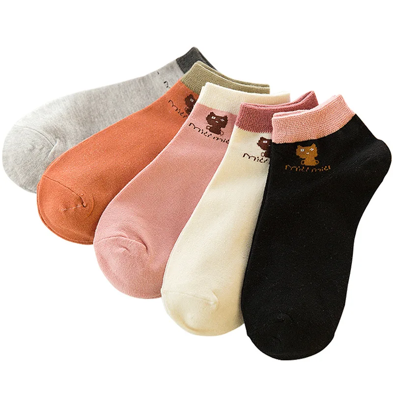 

Women Socks Ankle Low Cut Invisible Cartoon Cat Animal Harajuku Pattern Cute Funny Socks Female Cotton Short Socks for girls