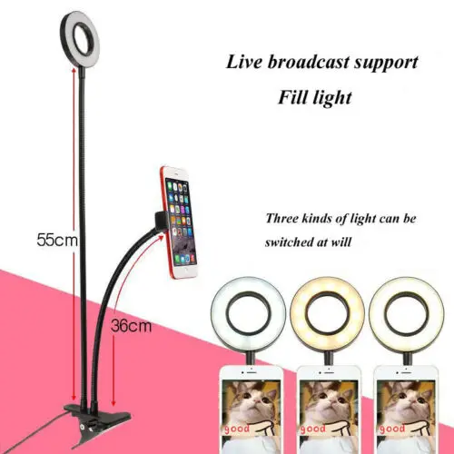 

Selfie Flash Ring Light + Mobile Phone Holder 24 LED Camera White USB Clip On