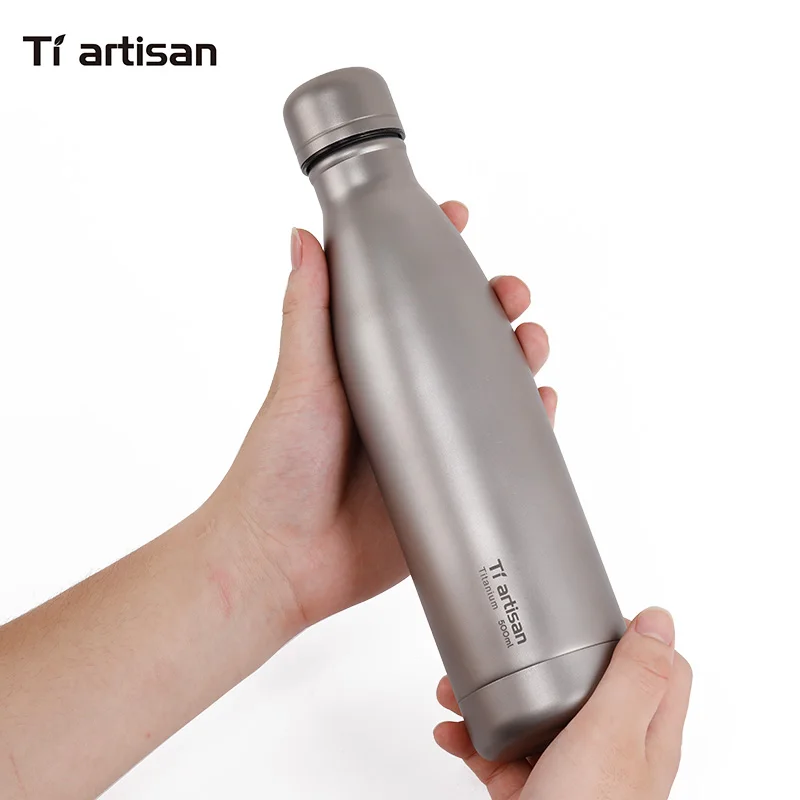 Tiartisan Titanium Cycling Water Sport bottle 500ml Lightweight Camping Drinkware with Titanium lid and Bottle coat Ta8395