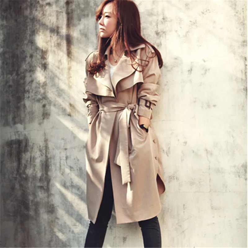 

Bigsweety Women's Casual Trench Coat Autumn Fashion Women's Khaki Trench Coat Long Outerwear Loose Clothes For Lady With Belt