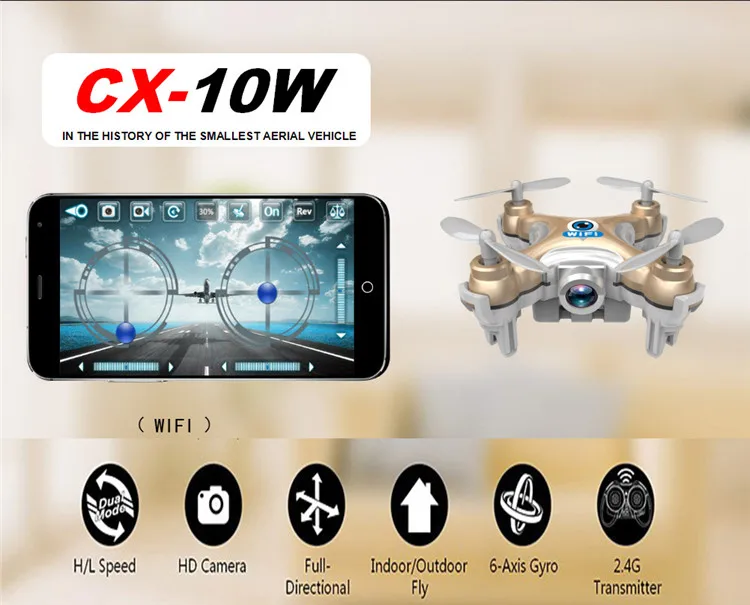 2016 Cheerson CX 10W Дрон Квадрокоптер RC нано WIFI с камерой 720P FPV 6 осевой гироскоп мини