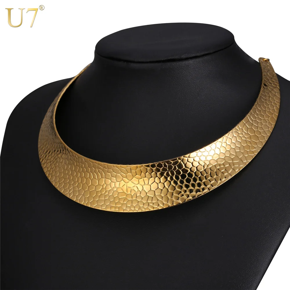 

U7 Stainless Steel Collier Necklace For Women Collar Jewelry Gold Color African Chunky Chokers Necklace Wholesale N554