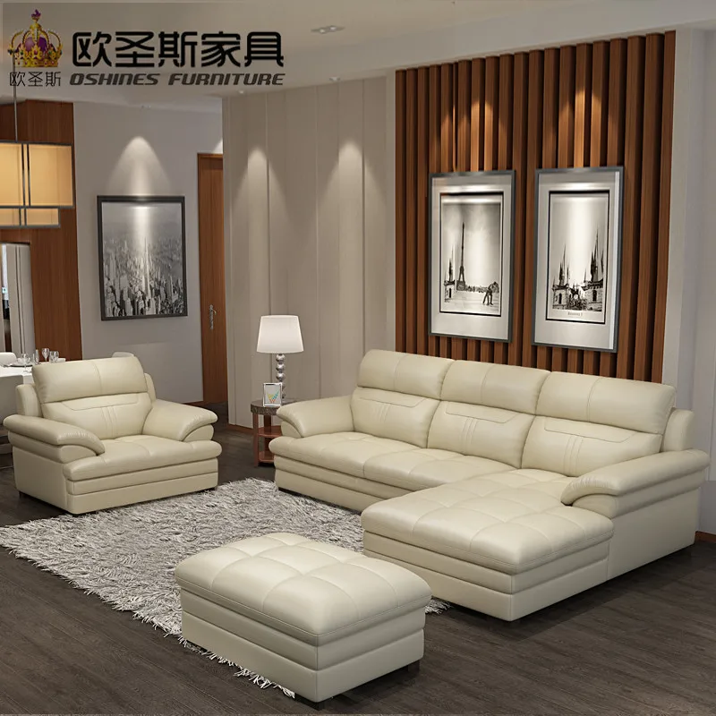 

2019 New Design Style Italy Modern Leather Sofa Sectional Corner Soft Comfortable Livingroom Genuine Real Leather Sofa Set 660