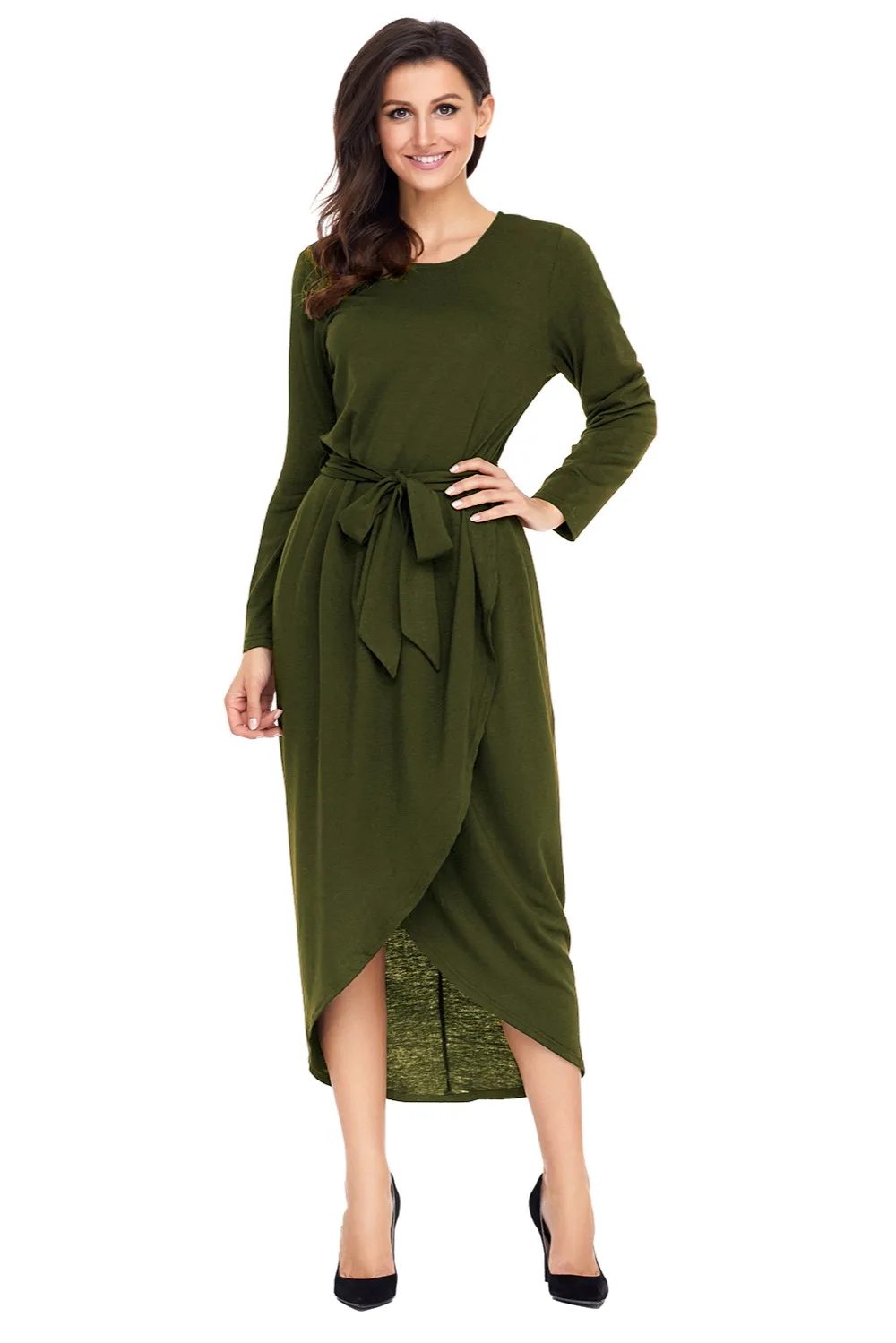 Olive-Tulip-Faux-Wrap-Sash-Tie-Jersey-Dress-LC61818-9-1