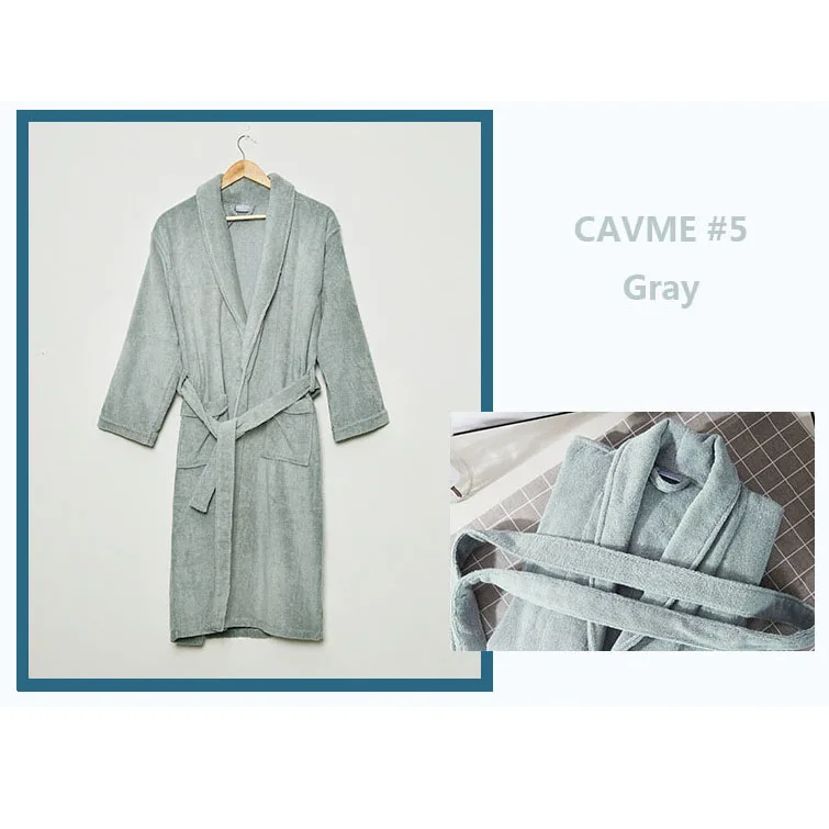CAVME зимние отельный халат утепленные чесаный хлопок Плюшевый халат для Для женщин Для мужчин банные халаты из чистого размера плюс с длинным халаты Однотонная одежда ночная рубашка - Цвет: CAVME 5 Gray