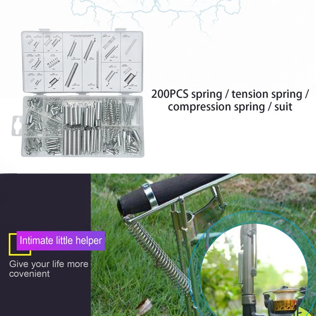 

200Pcs/Set Stainless Steel Spring Kit Metal Coil Tension Compression Springs Assortment Hardware Accessories for Electronics