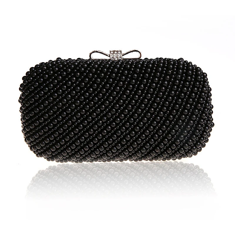 Fashion New Prime Pearls Evening Bags Black beaded Clutch wedding