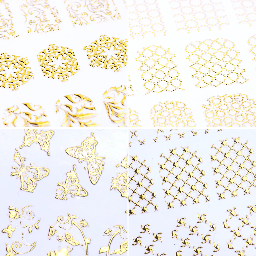 1 шт золотые наклейки для ногтей наклейки для цветов виниловые наклейки 3D клей бронзовая Бабочка Флора обертывания Ленточные линии аксессуары для ногтей BEAD103-106