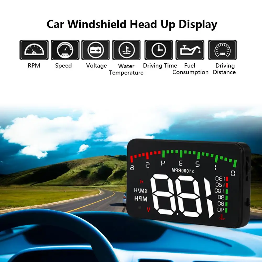 

3.5'' Car HUD Head Up Display Windshield Digital OBD2 II Speedometer KM/h Speed Warning Alarm RPM Voltage Water Temperature