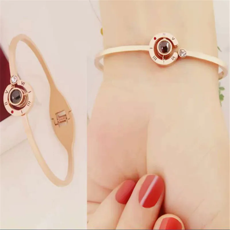 

Gold and silver two-color titanium steel fashion function bracelet 100 languages I love you projection Creative gifts