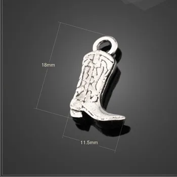 

Factory Price 10 Pieces/Lot 18mm*11.5mm Antique Silver Plated metal charm cowboy boot charm shoe charms For Jewelry Making