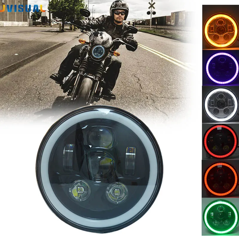 RGB круглые 7 дюймовые СВЕТОДИОДНЫЕ Фары H4 H13 Angel Eye Hi Lo 12В 24В для Jeep Wrangler Land Rover Lada Niva