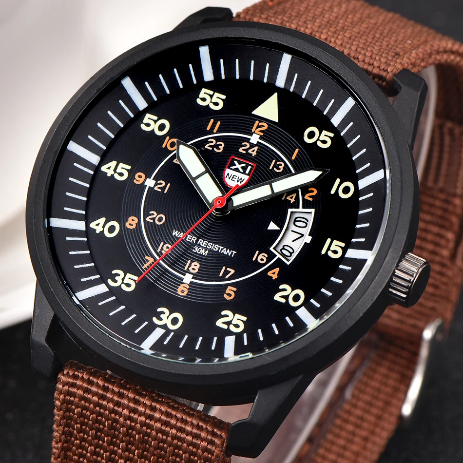 

Casual Brand Sport Nylon Watches Men Luxury Design Quartz Watch Back Light Calendar Military Wristwatch Relogio Masculino