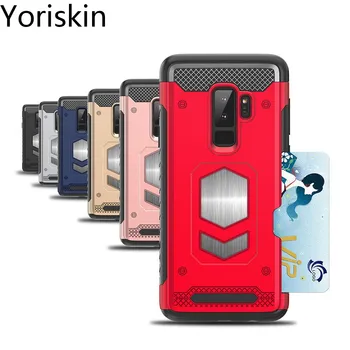 

For Galaxy S9 Heavy Duty Armor Slim Back Cover Case For Samsung Galaxy S9 Plus Car Magnet Shockproof Case With Card Holder Coque