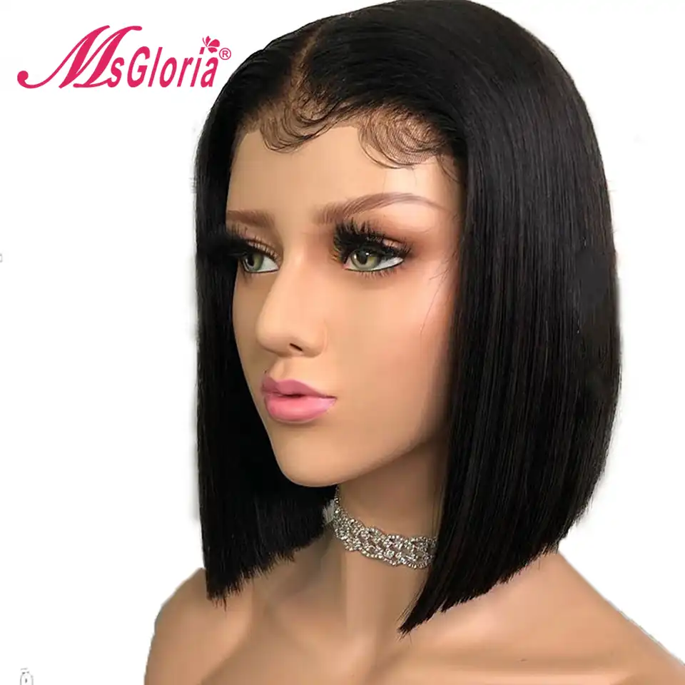 Msgloria Pelucas De Cabello Humano Frontal De Encaje Pelucas Peruanas Remy De Pelo Corto Por Encima De Los Hombros Para Mujeres Negras Linea De Cabello Pre Arrancada Parte Media De Densidad Del