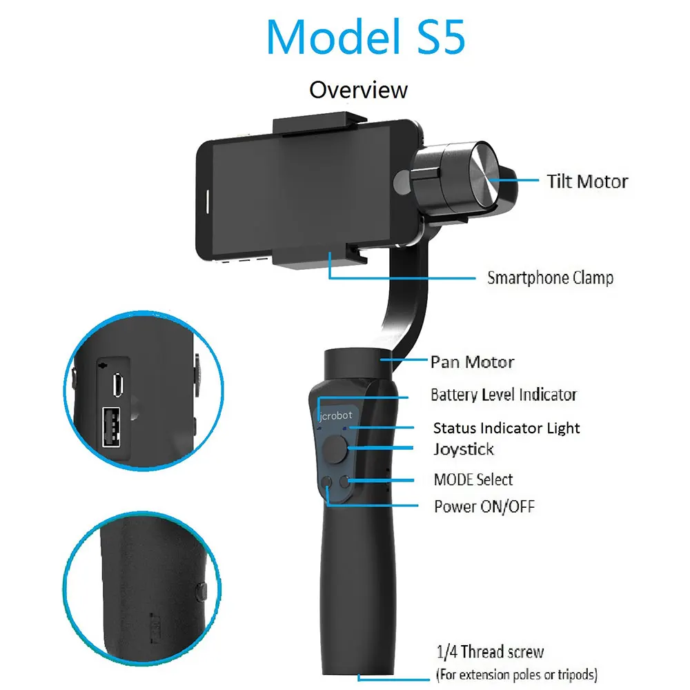 Cewaal Anti-Shake Smooth Phone Stabilizer Camera Mount Handheld Gimbal Smart Bluetooth
