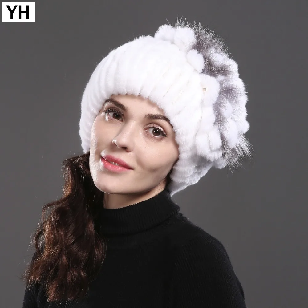 Новые Женские Настоящий мех кролика зимняя шапка из натурального кроличьего