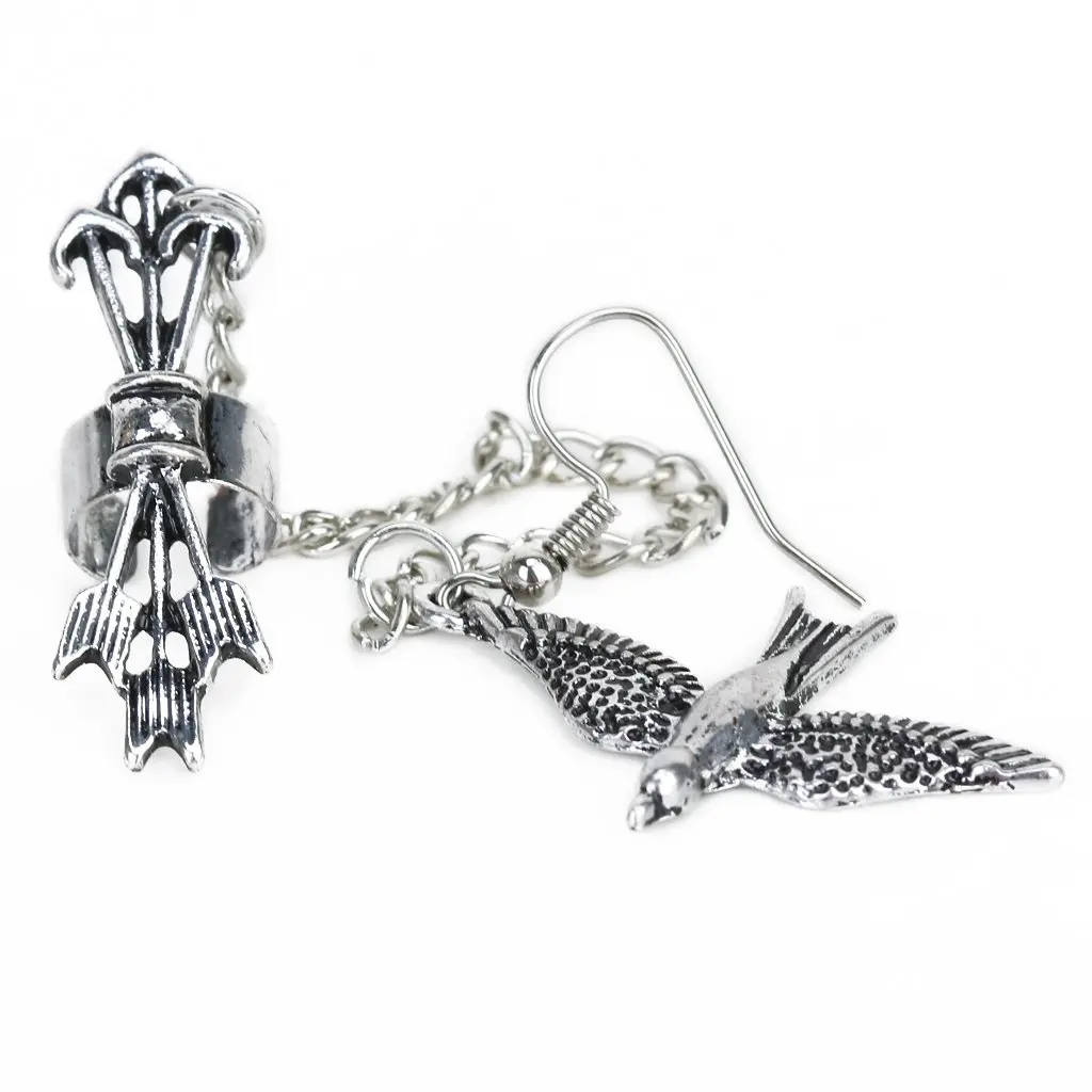 

Retro Swallow Hoop Stud Long Chain Link Ear Cuff Clip Earring