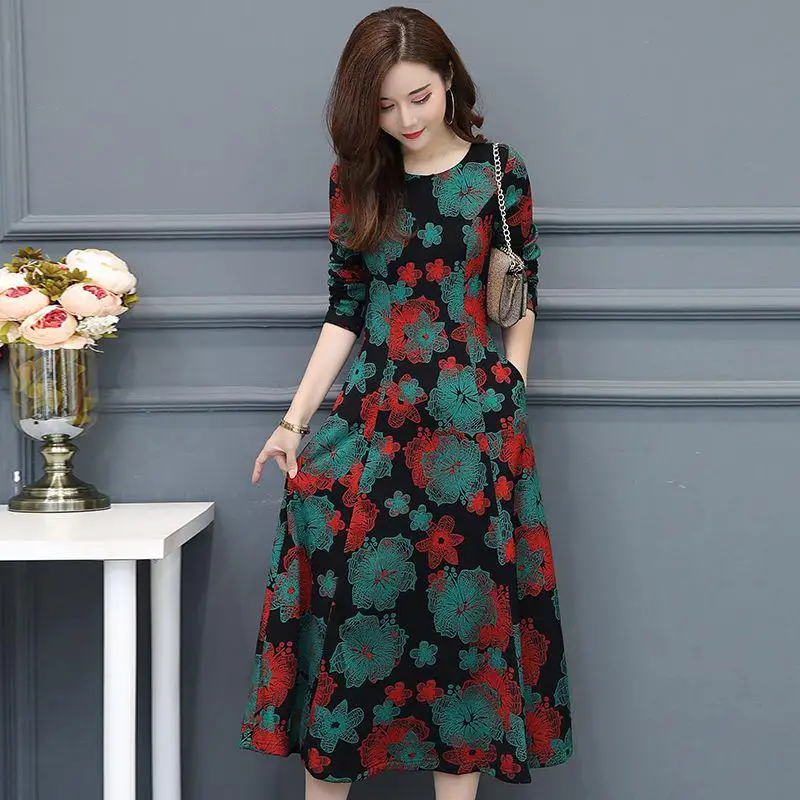 

Yfashion Women Spring Summer Tight Waist Floral Printing A-line Dress Autumn Girl Dress High Quality Natural Simple 2019