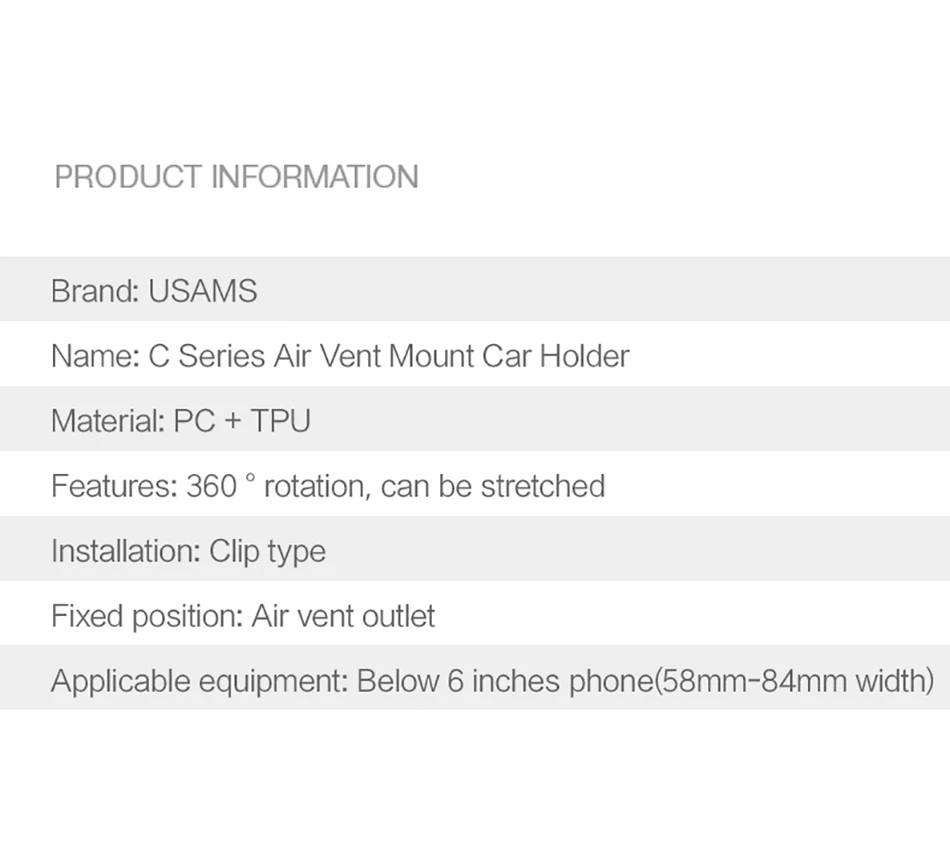 Автомобильная Подставка для телефона, USAMS, держатель для телефона в машину, 360 градусов, крепление на вентиляционное отверстие, эластичная подставка для iPhone XS max, автомобильный держатель