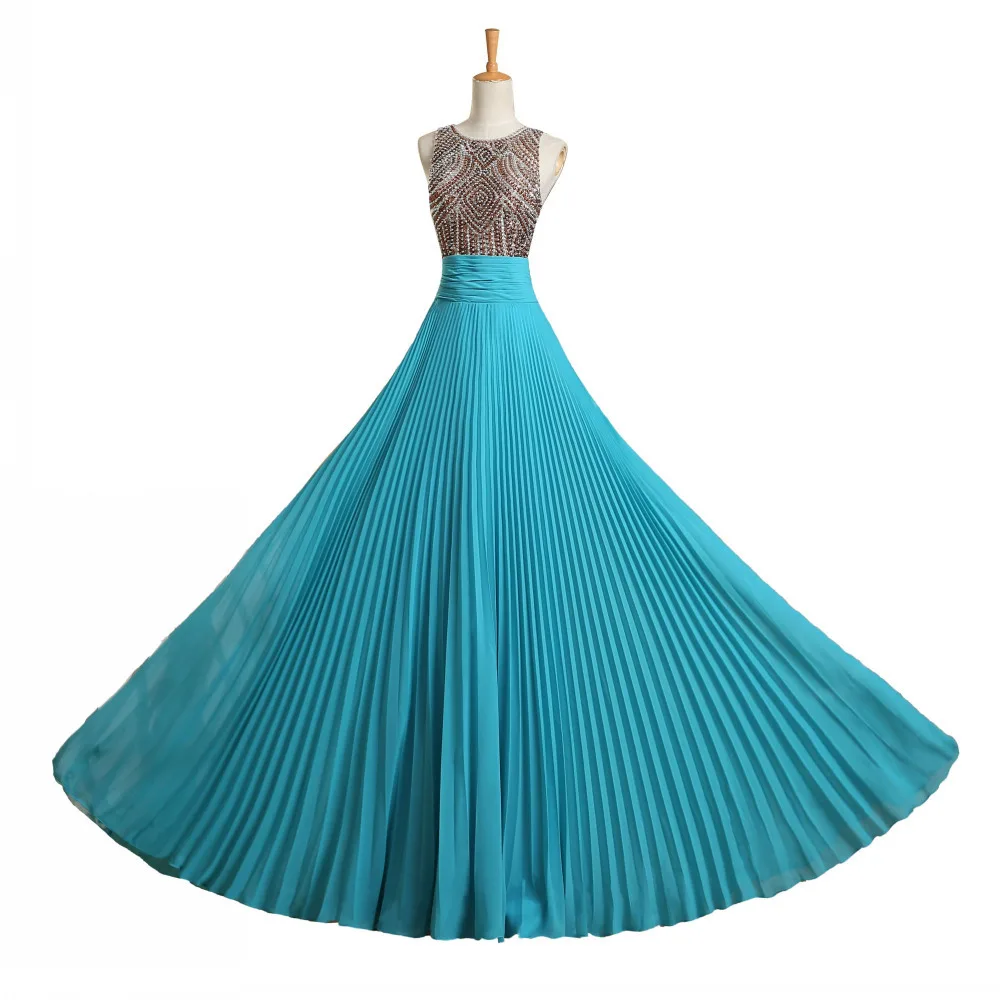 Fast Delivery Top Beading Bodice Sheer Back A Line Pleat Chiffon Long