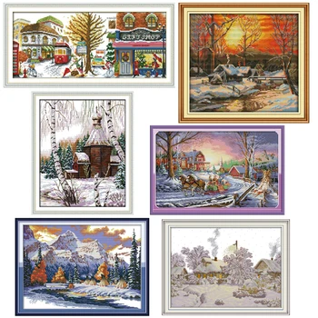 

Joy Sunday,Winter snow scene,cross stitch embroidery set,printing cloth embroidery kit,needlework,DIY cross stitch embroidery