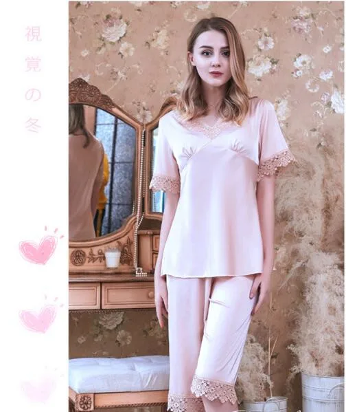 Женский пижамный комплект, одежда для сна для отдыха, простая Домашняя одежда, костюм с короткими рукавами и шортами, Женская Тонкая шелковая Домашняя одежда, комплект из 2 предметов, J108 - Цвет: Champagne
