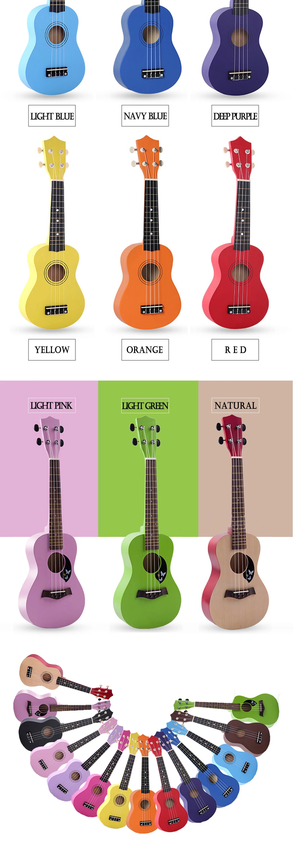 21 дюймов Гавайские гитары укулеле мини-гитары укулеле наборы сумка Капо ремень медиаторы комплект музыка для детей подарок 14 цветов UK001A