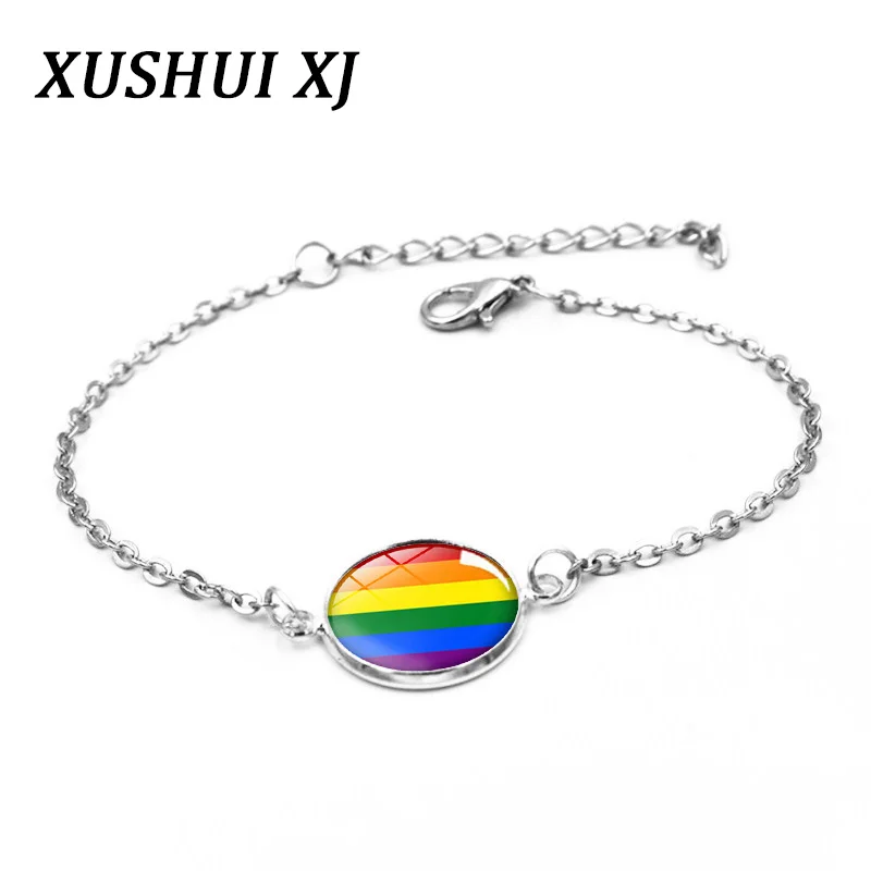 XUSHUI XJ нетрадиционной Подвески Браслет со стеклянным кабошоном Радужный Флаг