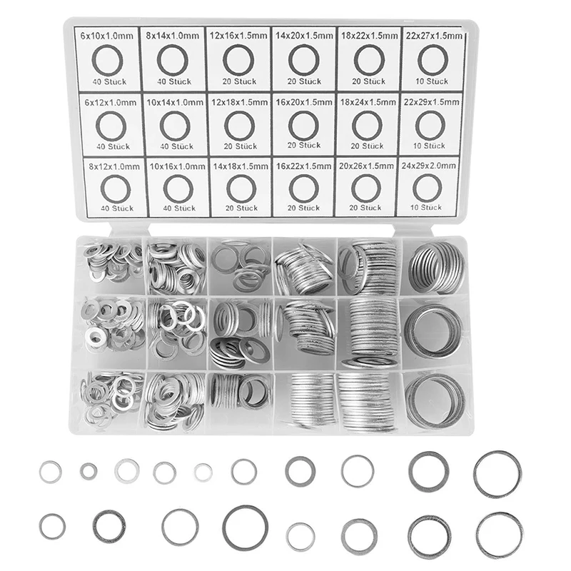 

Aluminum Washer High Temperature Resistant Aluminum Washers Gasket Seal Washer 450pcs Kit