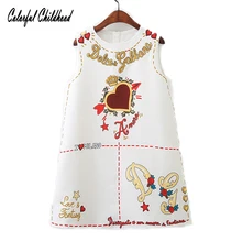 Платье для маленьких девочек; осенняя одежда для детей; жилет с милым принтом сердца; детское платье для девочек; Рождественская одежда для детей 2-10 лет