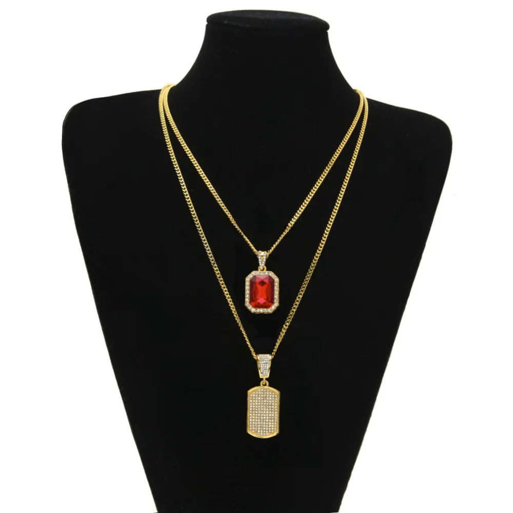 

Hip Hop Jewelry Gifts Golden Bling Rhinestone stone Army Card Necklaces Pendants Set Women Men Dog tag Chains