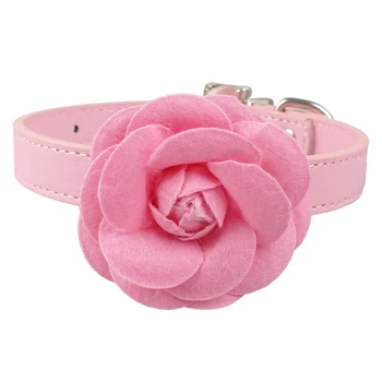 

Adjustable Puppy Dog Collar PU Leather Kitten Cat Collars Flower Necklace Pet Accessories For Small Medium Dogs Chihuahua Pink