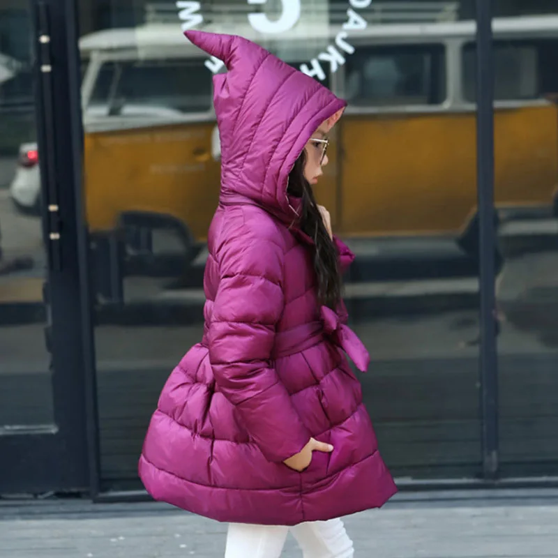 Осенне-зимняя одежда для маленьких девочек утепленное хлопковое пальто средней длины однотонная От 3 до 5 лет с поясом