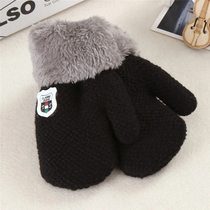 Новое поступление, зимние вязаные перчатки для детей, плотные перчатки с длинными пальцами, теплые бархатные перчатки с веревкой, однотонные милые перчатки