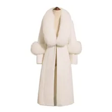 Женское меховое пальто, Корейская винтажная осенне-зимняя куртка, женские топы, воротник из лисьего меха, шерстяное пальто, женская куртка, длинные пальто, ZT1717