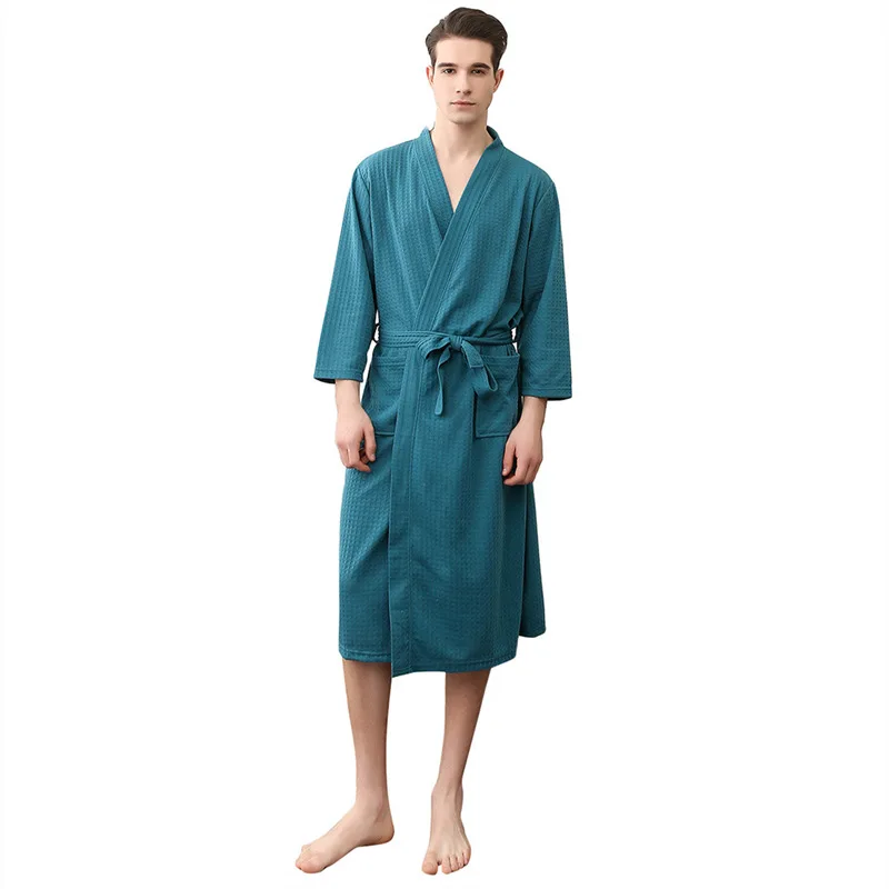 Удлиненный халат-Кимоно размера плюс, хлопковые халаты, мужская пижама, мужские ночные рубашки, домашняя пижама с длинными рукавами, халат, пеньюар мужской - Цвет: GN5
