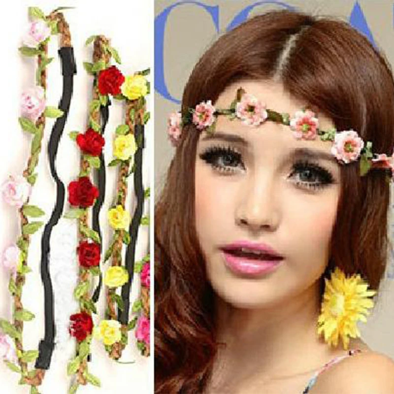 

New Design DIY Straw Flower Garland Floral Bridal Headband Hairband Wedding Prom flower headband Hair Accessories for gifts
