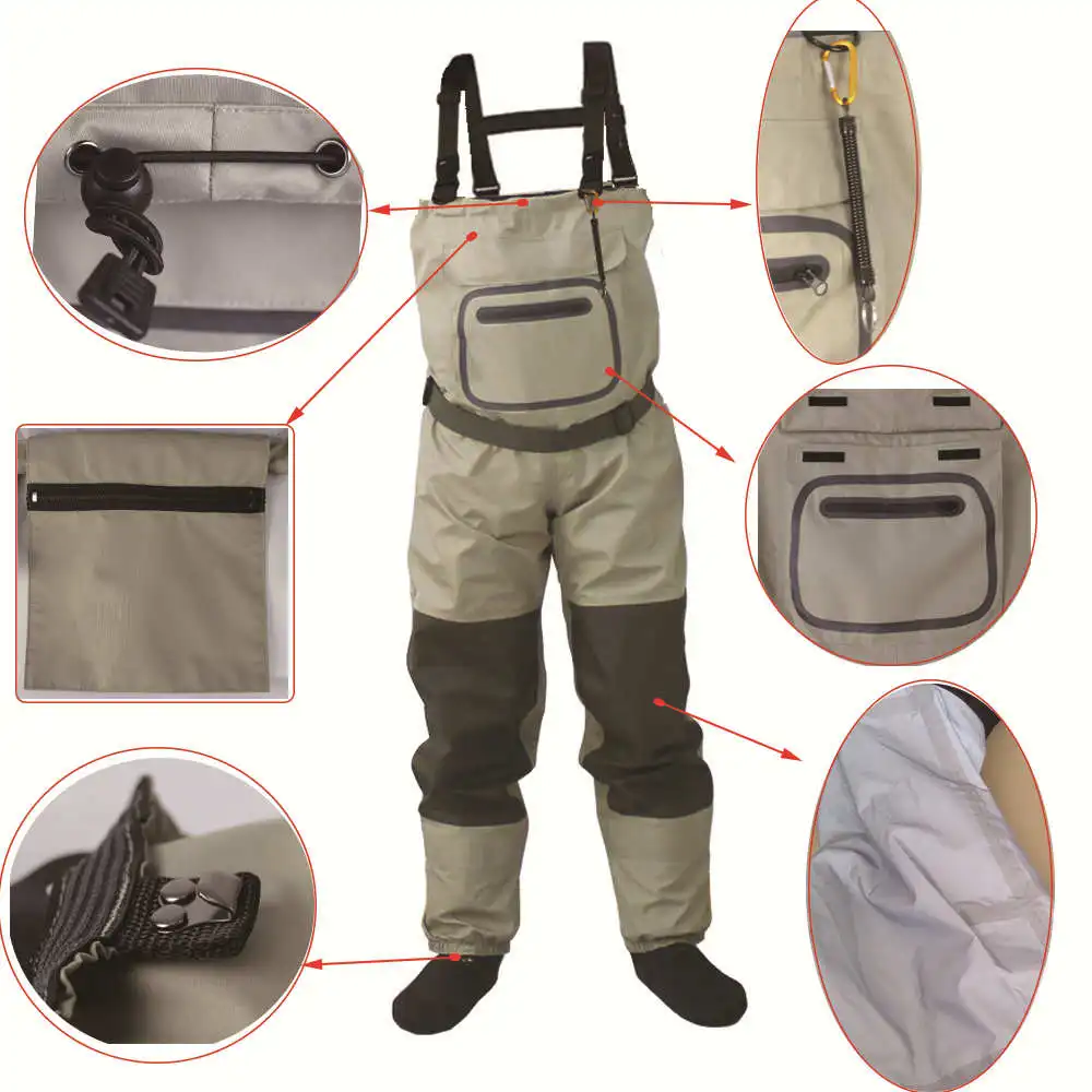Fly Waders Peito Pesca Respirável Meia À