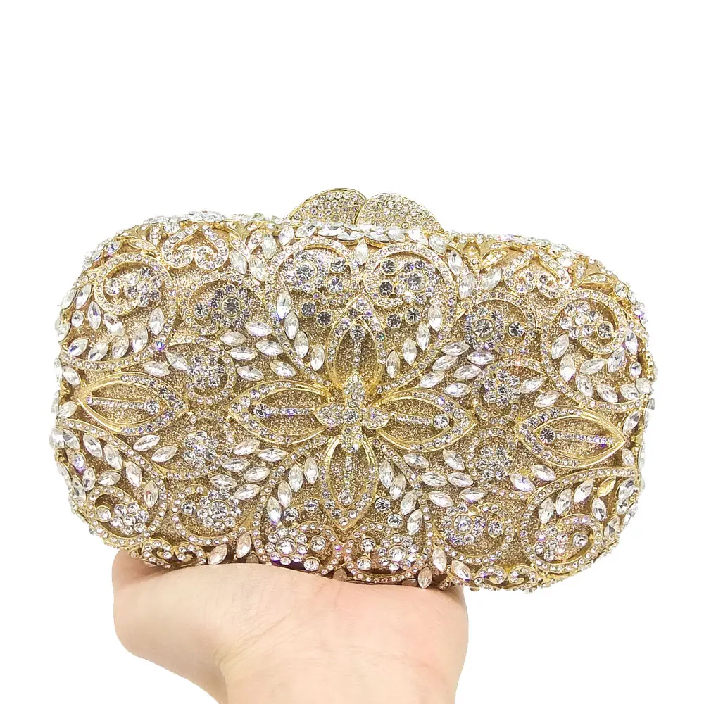 بوتيك دي FGG الجوف خارج المرأة الذهب كريستال المعادن براثن Minaudiere حقيبة يد الماس مساء أكياس الزفاف حقيبة صغيرة