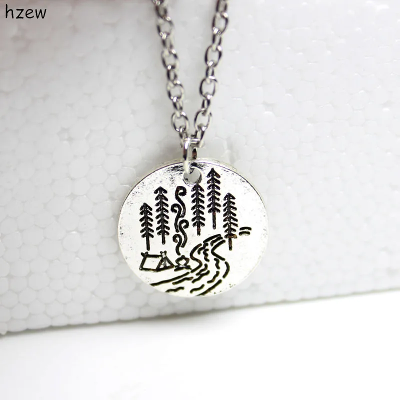hzew Lovely camping pendant necklaces A river runs through it tree house camping necklace Lover
