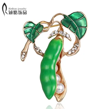 

High Quality Enamel Brooches for Women Pea Pods Plant Elegant Brooches & Pins Jewelry Scarf Corsage Accessories mother day gifts